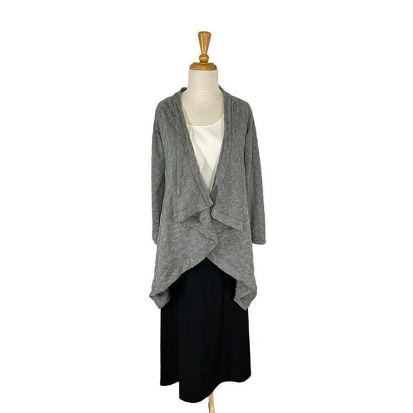 Matti Mamane S Grey Print Round Cardigan  Art To Wear Lagenlook Waterfall Hem - Picture 10 of 10
